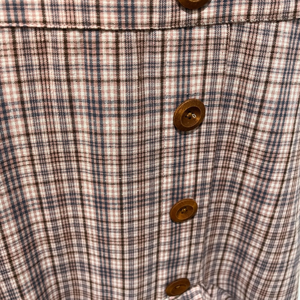 ENGLISH FACTORY PLAID PUFF SLEEVE RUFFLED WOOD BUTTON DETAILS DRESS SIZE SMALL - Picture 6 of 14